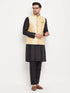Vastramay Men's Gold Zari Weaved Jacket With Kurta Pant Set