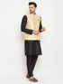 Vastramay Men's Gold Zari Weaved Jacket With Kurta Pant Set