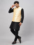 Vastramay Men's Gold Zari Weaved Jacket With Kurta Pyjama Set