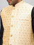 Vastramay Men's Gold Zari Weaved Jacket With Kurta Pyjama Set