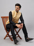 Vastramay Men's Gold Zari Weaved Jacket With Kurta Pyjama Set