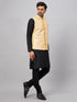 Vastramay Men's Gold Zari Weaved Jacket With Kurta Pyjama Set