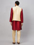 Vastramay Men's Gold Zari Weaved Jacket With Kurta Pant Set