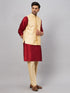Vastramay Men's Gold Zari Weaved Jacket With Kurta Pant Set