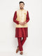 Vastramay Men's Gold Zari Weaved Jacket With Kurta Pant Set