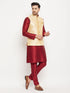 Vastramay Men's Gold Zari Weaved Jacket With Kurta Pant Set