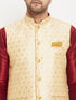 Vastramay Men's Gold Zari Weaved Jacket With Kurta Pant Set
