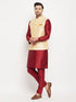 Vastramay Men's Gold Zari Weaved Jacket With Kurta Pant Set