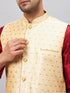 Vastramay Men's Gold Zari Weaved Jacket With Kurta Pant Set