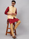 Vastramay Men's Gold Zari Weaved Jacket With Kurta Pant Set