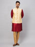 Vastramay Men's Gold Zari Weaved Jacket With Kurta Pant Set