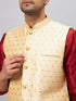 Vastramay Men's Gold Zari Weaved Jacket With Kurta Pyjama Set