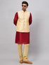 Vastramay Men's Gold Zari Weaved Jacket With Kurta Pyjama Set