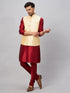 Vastramay Men's Gold Zari Weaved Jacket With Kurta Pyjama Set