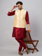 Vastramay Men's Gold Zari Weaved Jacket With Kurta Pyjama Set