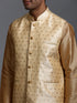 Vastramay Men's Gold Zari Weaved Jacket With Kurta Dhoti Set