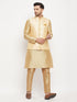 Vastramay Men's Gold Zari Weaved Jacket With Kurta Pant Set