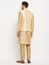 Vastramay Men's Gold Zari Weaved Jacket With Kurta Pant Set