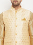 Vastramay Men's Gold Zari Weaved Jacket With Kurta Pant Set