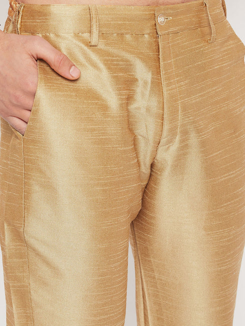 Vastramay Men's Gold Zari Weaved Jacket With Kurta Pant Set