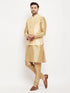 Vastramay Men's Gold Zari Weaved Jacket With Kurta Pant Set