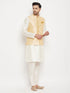 Vastramay Men's Gold Zari Weaved Jacket With Kurta Pant Set