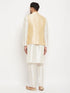 Vastramay Men's Gold Zari Weaved Jacket With Kurta Pant Set