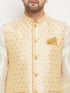 Vastramay Men's Gold Zari Weaved Jacket With Kurta Pant Set