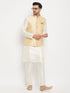 Vastramay Men's Gold Zari Weaved Jacket With Kurta Pant Set