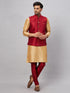 Vastramay Men's Maroon Zari Weaved Jacket With Kurta Pant Set