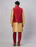 Vastramay Men's Maroon Zari Weaved Jacket With Kurta Pant Set
