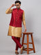 Vastramay Men's Maroon Zari Weaved Jacket With Kurta Pant Set