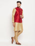 Vastramay Men's Maroon Zari Weaved Jacket With Kurta Pant Set