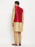 Vastramay Men's Maroon Zari Weaved Jacket With Kurta Pant Set