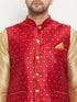 Vastramay Men's Maroon Zari Weaved Jacket With Kurta Pant Set