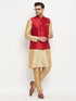 Vastramay Men's Maroon Zari Weaved Jacket With Kurta Pant Set
