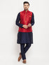 Vastramay Men's Maroon Zari Weaved Jacket With Kurta Pant Set