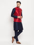 Vastramay Men's Maroon Zari Weaved Jacket With Kurta Pant Set
