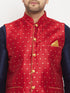 Vastramay Men's Maroon Zari Weaved Jacket With Kurta Pant Set