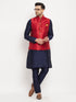 Vastramay Men's Maroon Zari Weaved Jacket With Kurta Pant Set