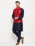 Vastramay Men's Maroon Zari Weaved Jacket With Kurta Pant Set