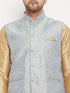 Vastramay Men's Grey Jacquard Jacket With Kurta And Pant Set
