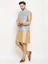 Vastramay Men's Grey Jacquard Jacket With Kurta And Pant Set