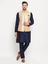 Vastramay Men's Rose Gold Jacquard Jacket With Kurta And Pant Set