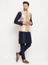 Vastramay Men's Rose Gold Jacquard Jacket With Kurta And Pant Set
