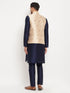 Vastramay Men's Rose Gold Jacquard Jacket With Kurta And Pant Set