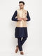 Vastramay Men's Rose Gold Jacquard Jacket With Kurta And Pant Set
