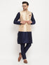 Vastramay Men's Rose Gold Jacquard Jacket With Kurta And Pant Set