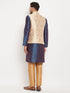 Vastramay Men's Rose Gold Jacquard Jacket With Kurta And Pant Set