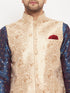 Vastramay Men's Rose Gold Jacquard Jacket With Kurta And Pant Set